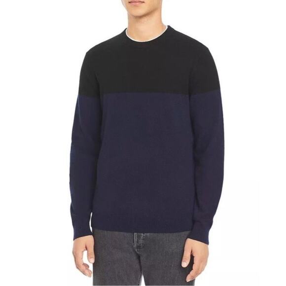 Theory Hilles Crew Cashmere Pullover Sweater Colorblock Blue Black L - Picture 1 of 6
